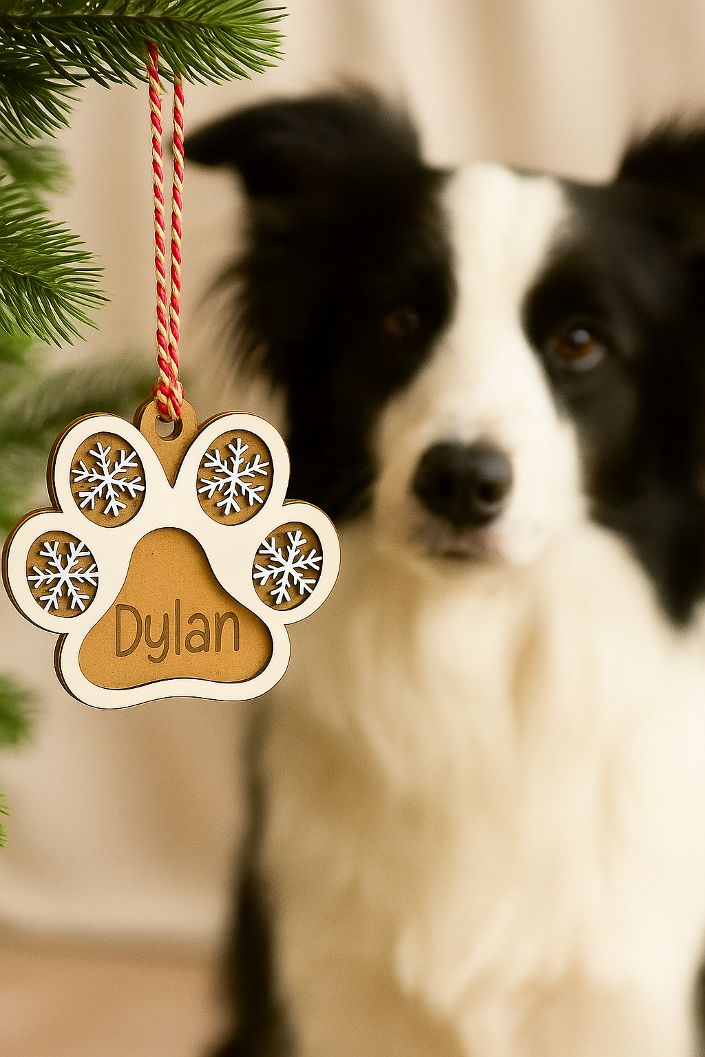 Adorno Navideño Personalizado Huella de Perro con Nombre