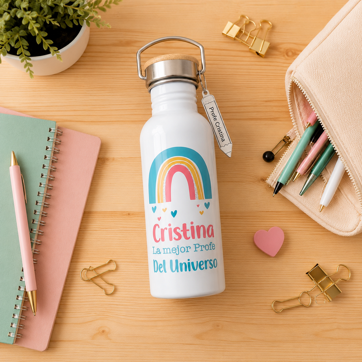 Botella térmica personalizada para profesora con nombre | Regalo fin de curso