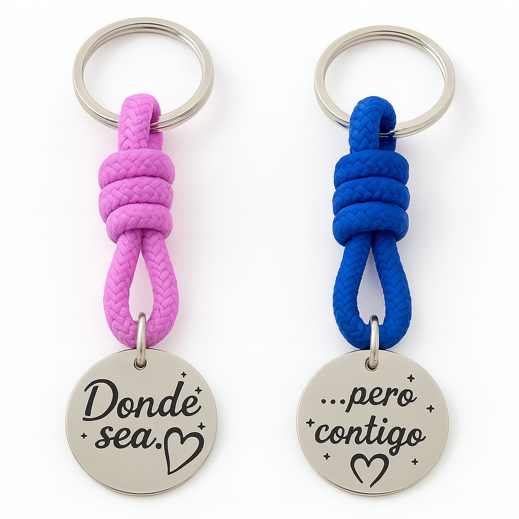 Pack de 2 Llaveros Personalizados “Donde sea… pero contigo” – Acero Inoxidable – Regalo de Pareja o Amistad – Hecho a Mano por Handmade’s Victi