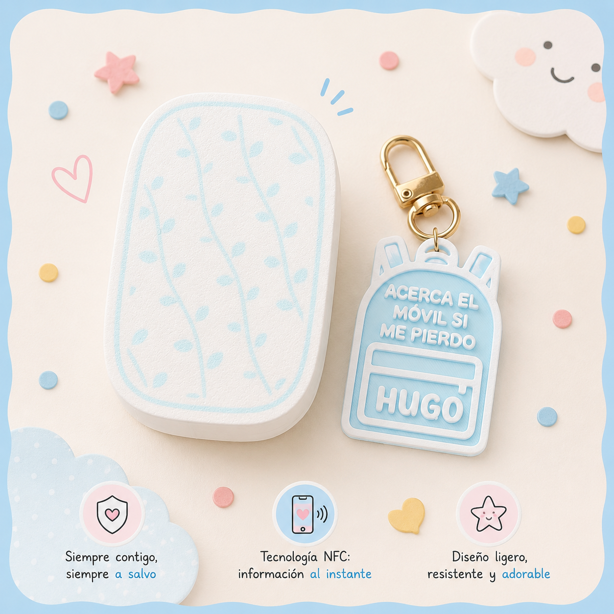 Llavero NFC Infantil Personalizado para Mochila – Contacto de Emergencia
