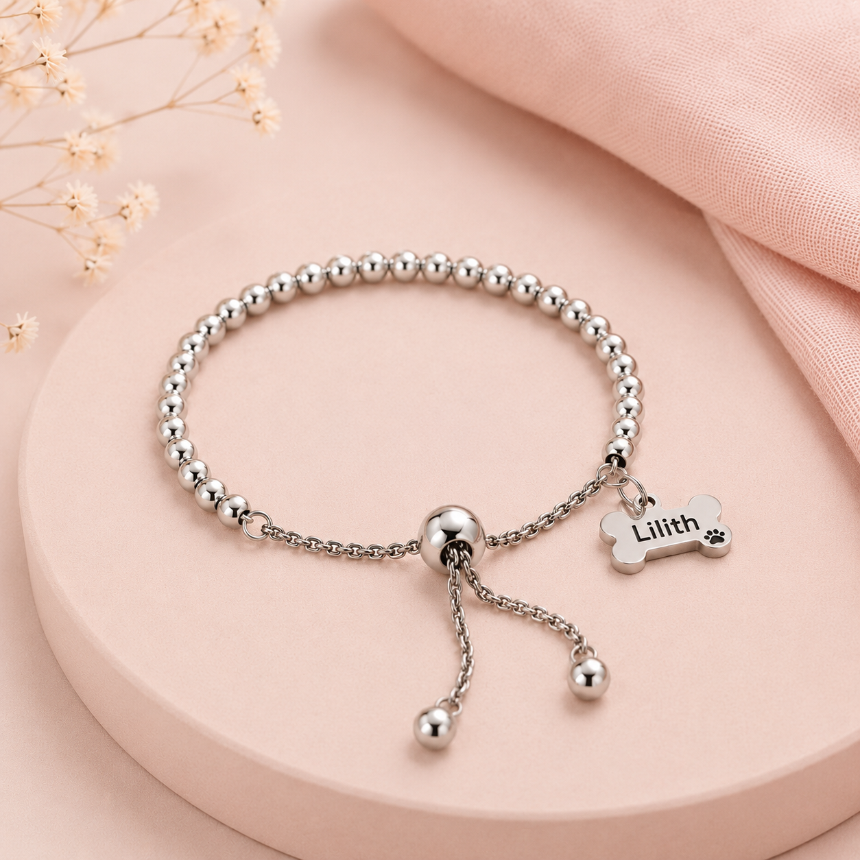 Pulsera personalizada Huella para mascotas | Acero inoxidable grabado con nombre