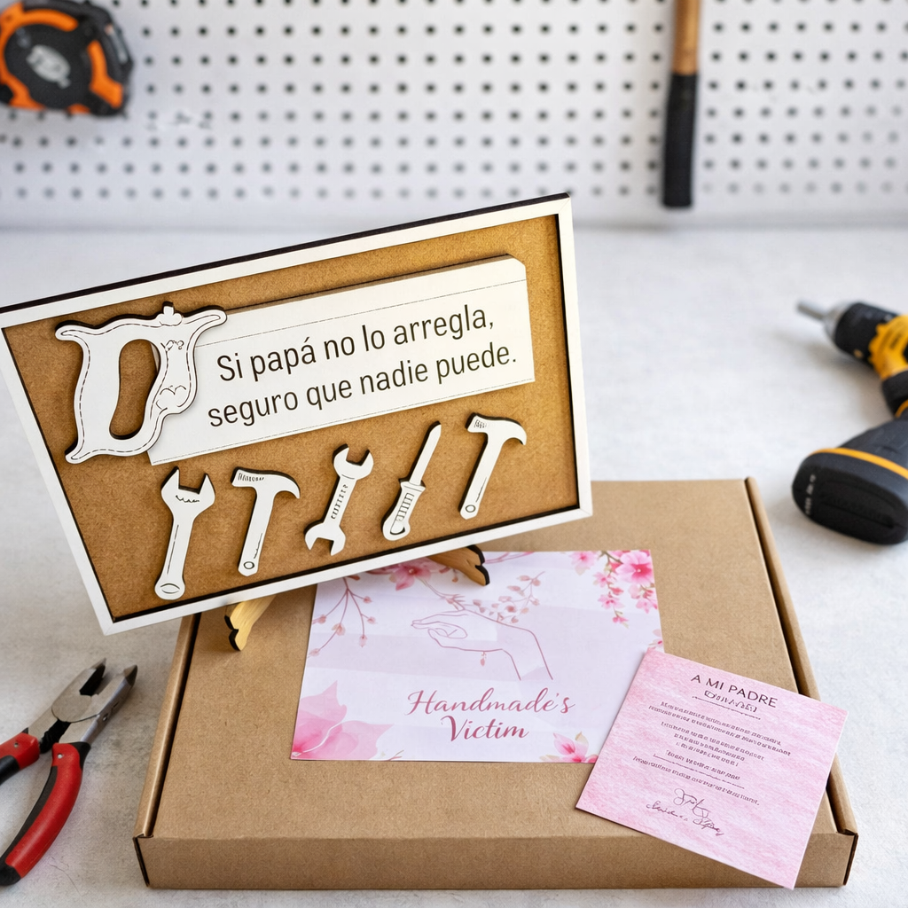 Cuadro personalizado para papá con herramientas y nombres | Regalo original Día del Padre en madera