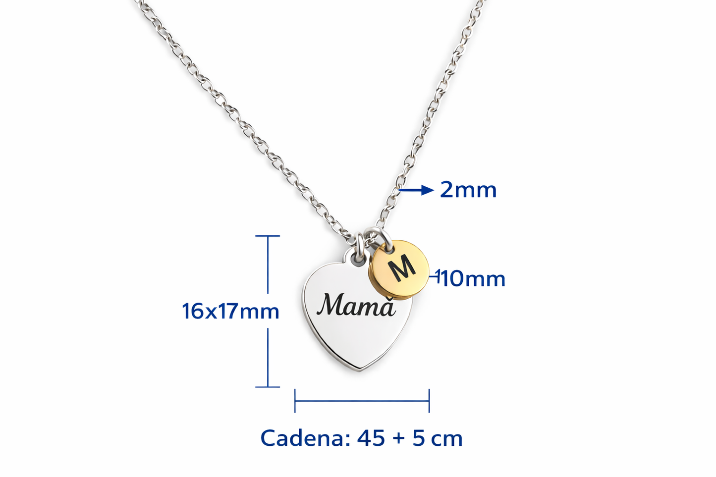 Colgante Mamá personalizado con inicial – Collar corazón acero inoxidable regalo Día de la Madre