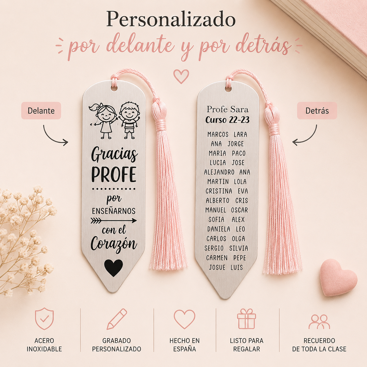 Marcapáginas Personalizado para Profesores – Acero Inoxidable | Regalo Fin de Curso