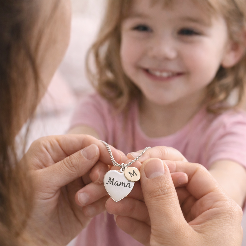 Colgante Mamá personalizado con inicial – Collar corazón acero inoxidable regalo Día de la Madre