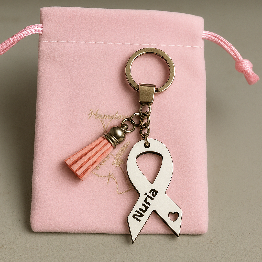 Llavero Solidario Lazo contra el Cáncer – Personalizado con tu Nombre
