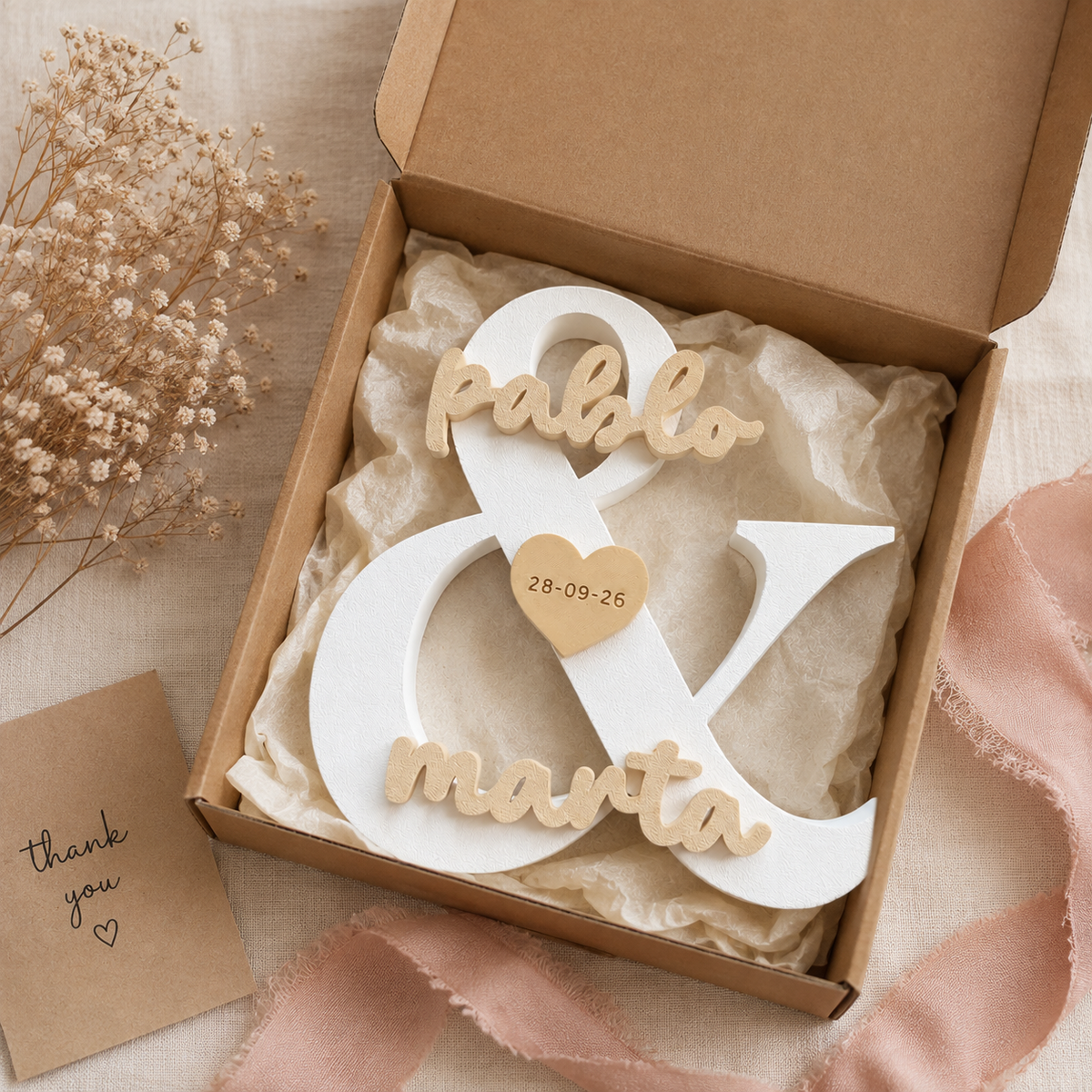 Letras personalizadas para boda con nombres y fecha – Decoración 3D para novios