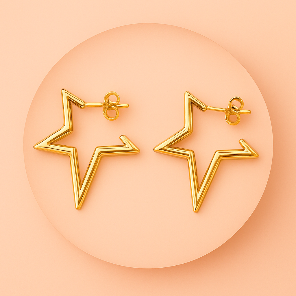 Aros de Acero Dorado con Estrella