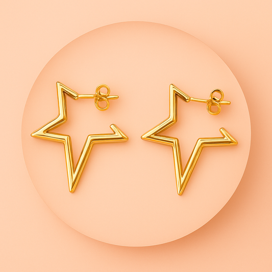 Aros de Acero Dorado con Estrella