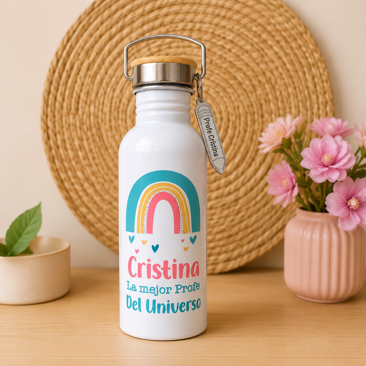 Botella térmica personalizada para profesora con nombre | Regalo fin de curso