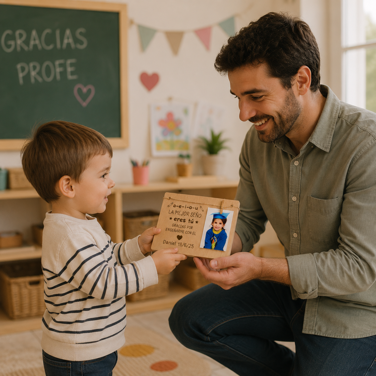 Placa de Madera Personalizada “La Mejor Seño eres Tú” – Regalo para Profesores con Foto y Soporte (15x21 cm)