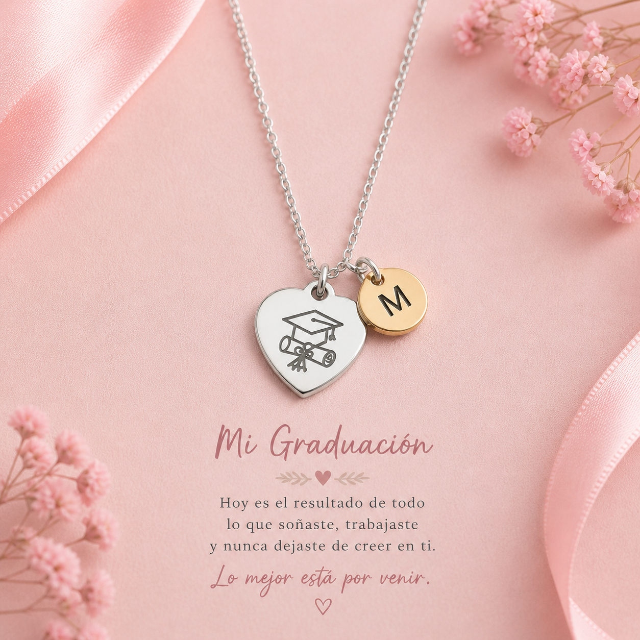 Gargantilla Corazón Graduación Personalizada con Inicial – Acero Inoxidable