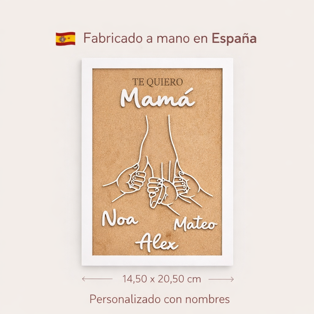 Cuadro personalizado para mamá con manos y nombres | Regalo Día de la Madre