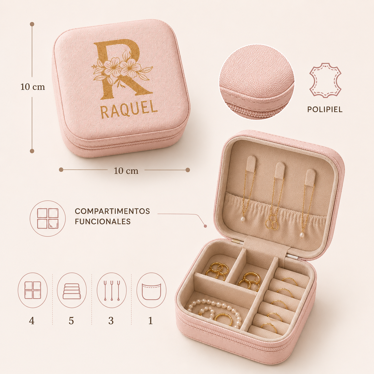 Joyero de viaje personalizado | Organizador de joyas compacto con nombre