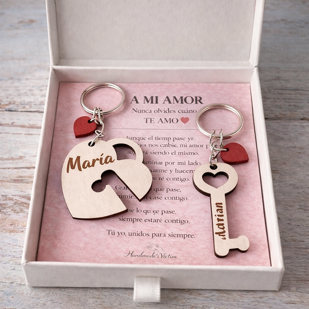 Llavero de Pareja Personalizado Corazón y Llave – “A mi amor” | Handmade’s Victim