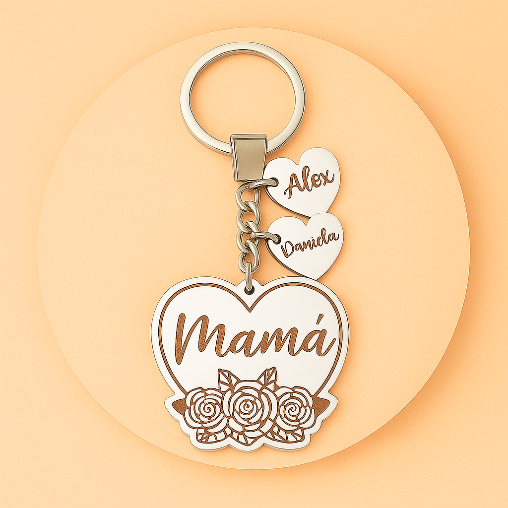Llavero personalizado Mamá con nombres | Corazón de madera grabado con láser | Regalo original para madre, cumpleaños o Día de la Madre – Handmade’s Victim