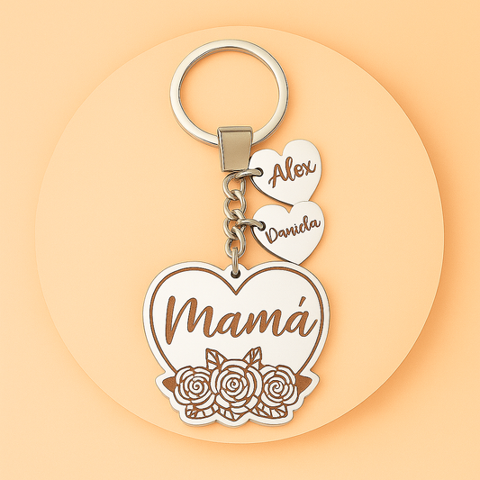 Llavero personalizado Mamá con nombres | Corazón de madera grabado con láser | Regalo original para madre, cumpleaños o Día de la Madre – Handmade’s Victim
