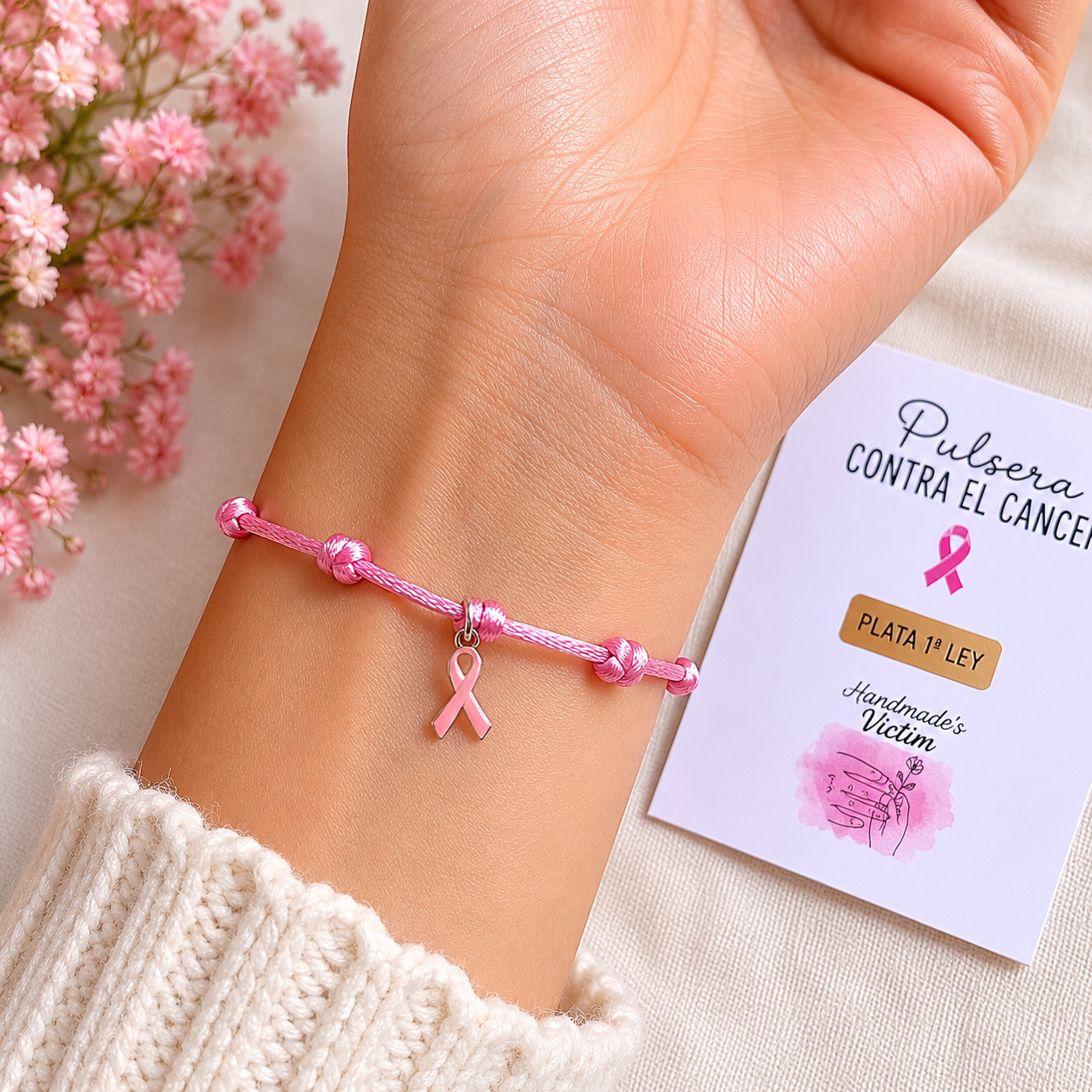 Pulsera Rosa Solidaria de Plata – Símbolo de Fuerza y Esperanza