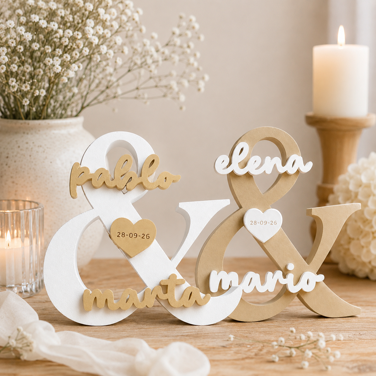 Letras personalizadas para boda con nombres y fecha – Decoración 3D para novios
