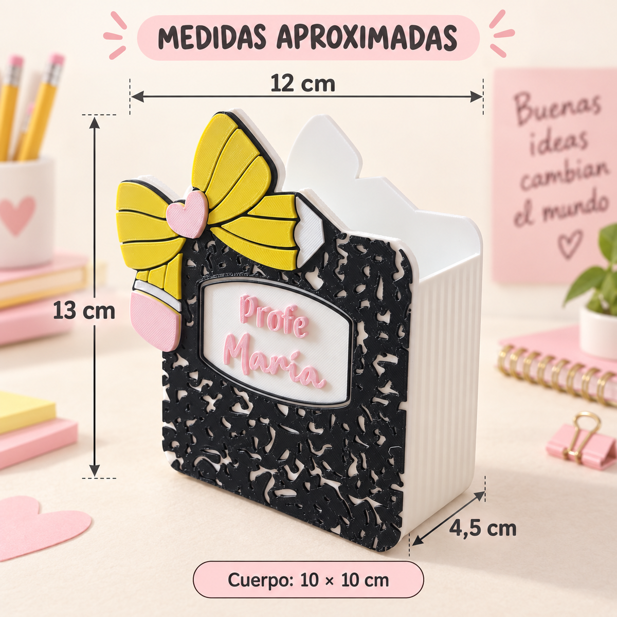 Portalápices personalizado con nombre | Regalo original impreso en 3D