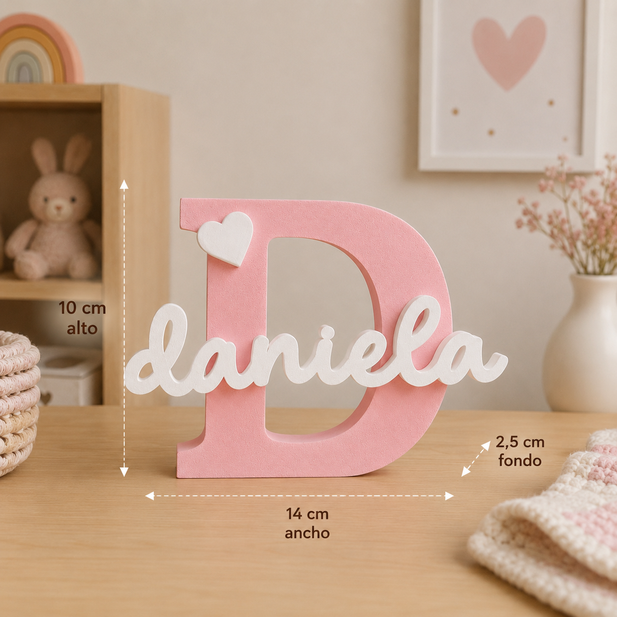 Letra decorativa personalizada con nombre y animalito