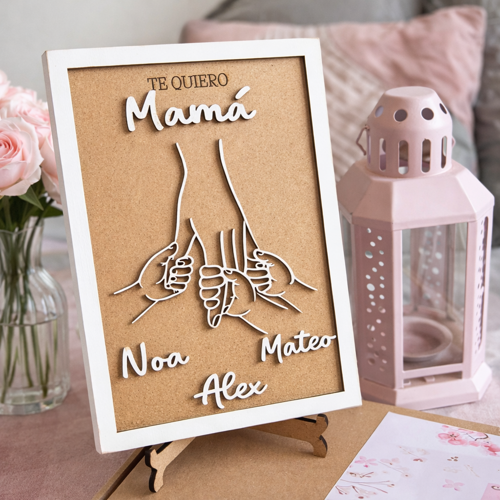 Cuadro personalizado para mamá con manos y nombres | Regalo Día de la Madre