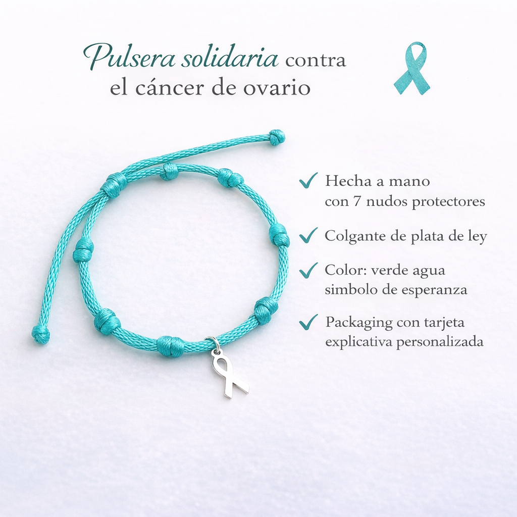 Pulsera Solidaria contra el Cáncer de Ovarios – Lazo Verde en Plata de Ley