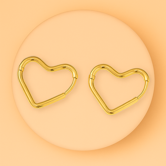 Aros de Acero Dorado Heart Mini