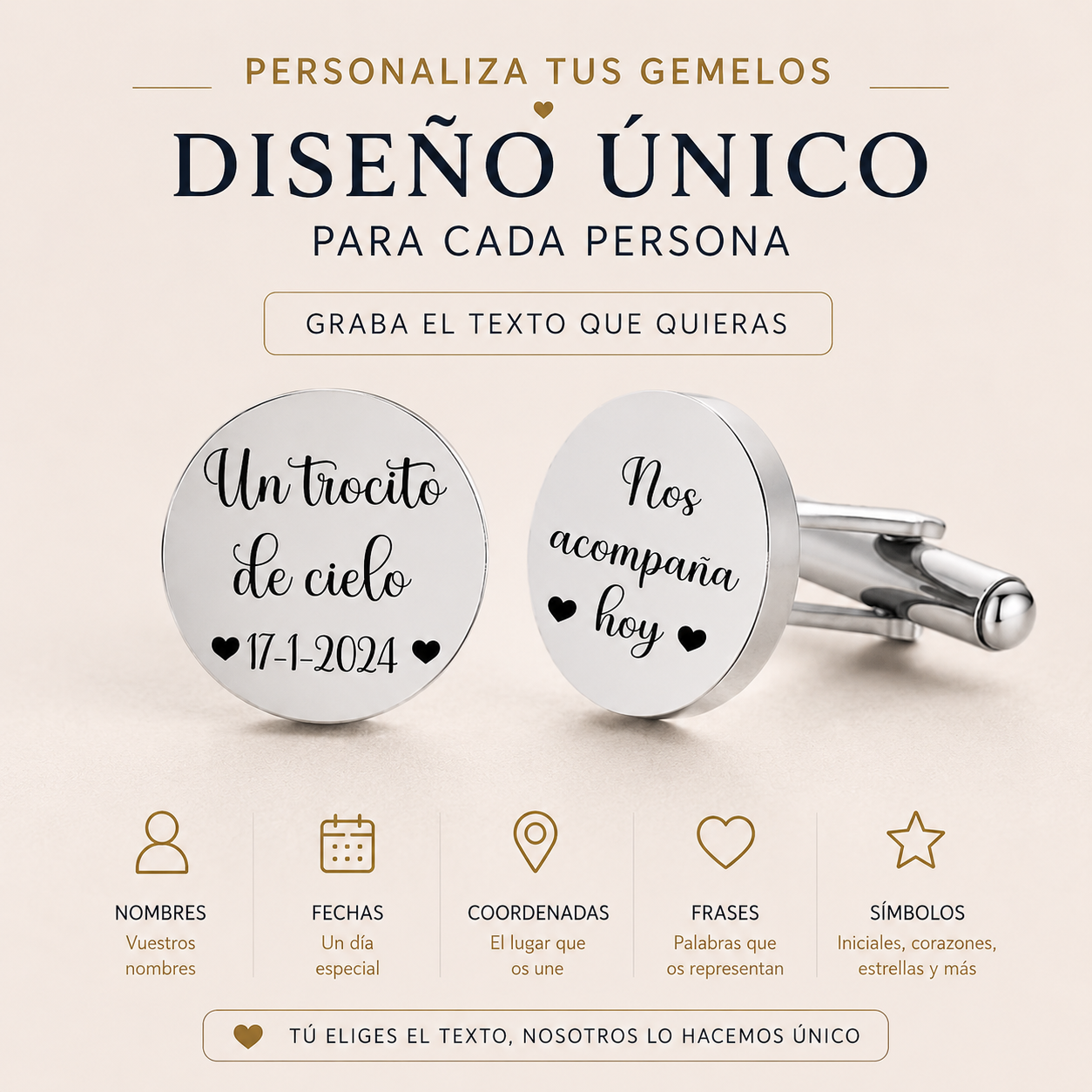 Gemelos Personalizados para boda, novio o padrino