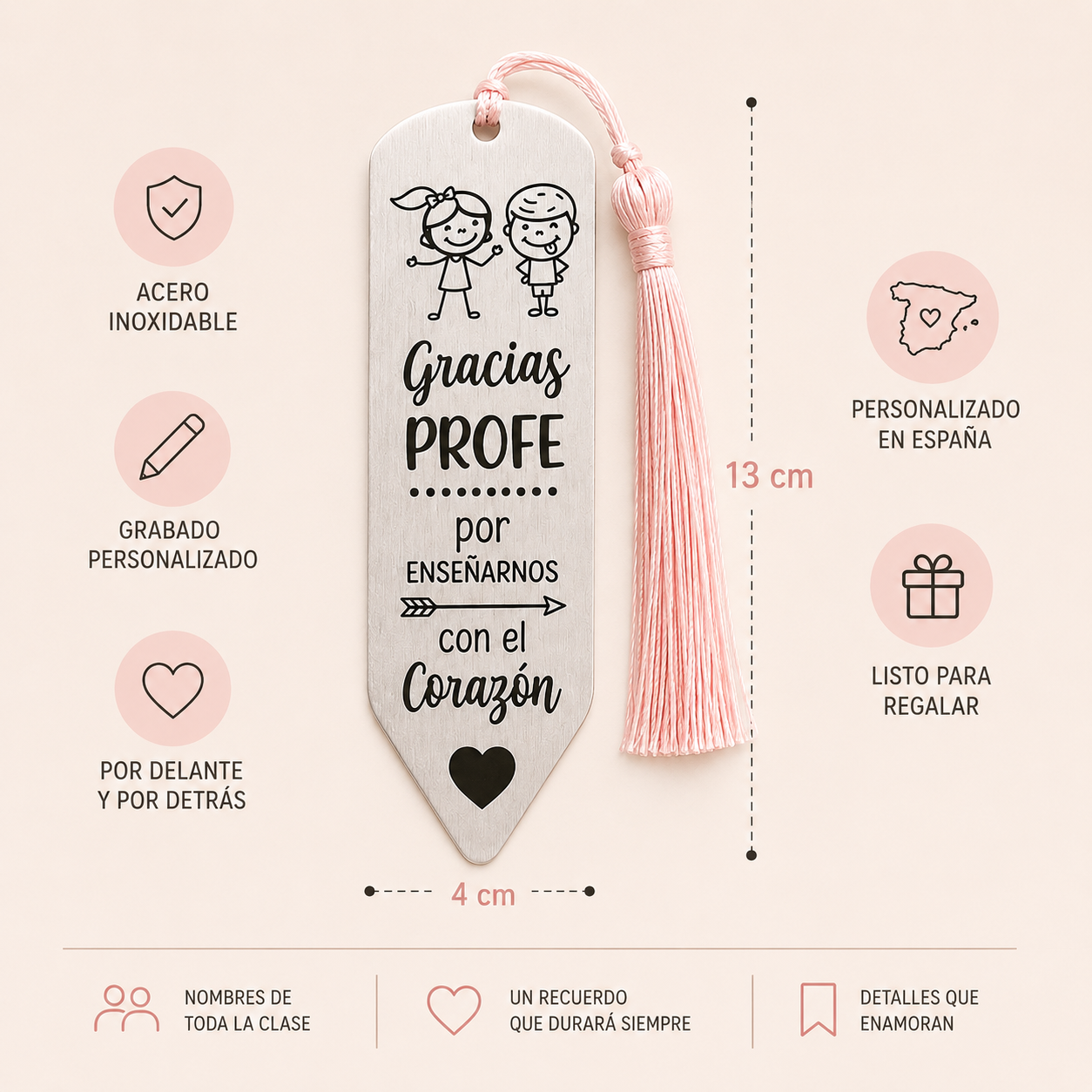 Marcapáginas Personalizado para Profesores – Acero Inoxidable | Regalo Fin de Curso