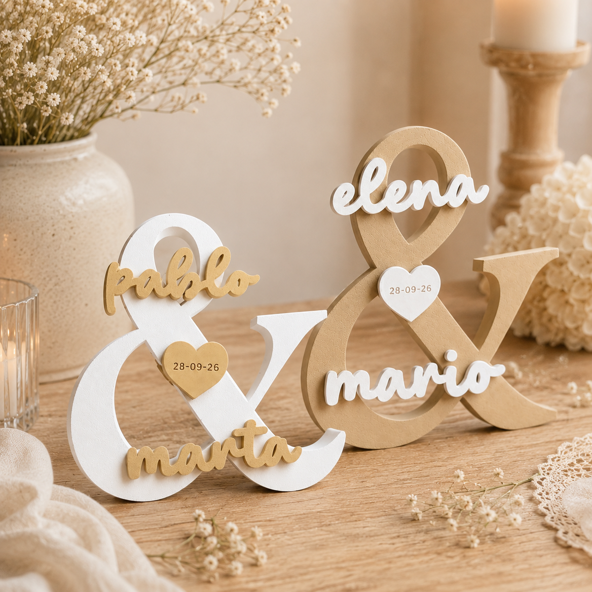 Letras personalizadas para boda con nombres y fecha – Decoración 3D para novios