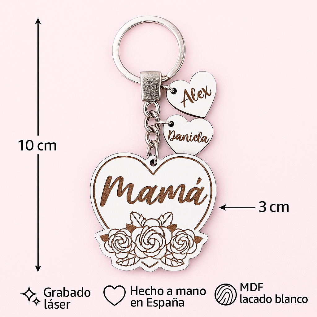 Llavero personalizado Mamá con nombres | Corazón de madera grabado con láser | Regalo original para madre, cumpleaños o Día de la Madre – Handmade’s Victim