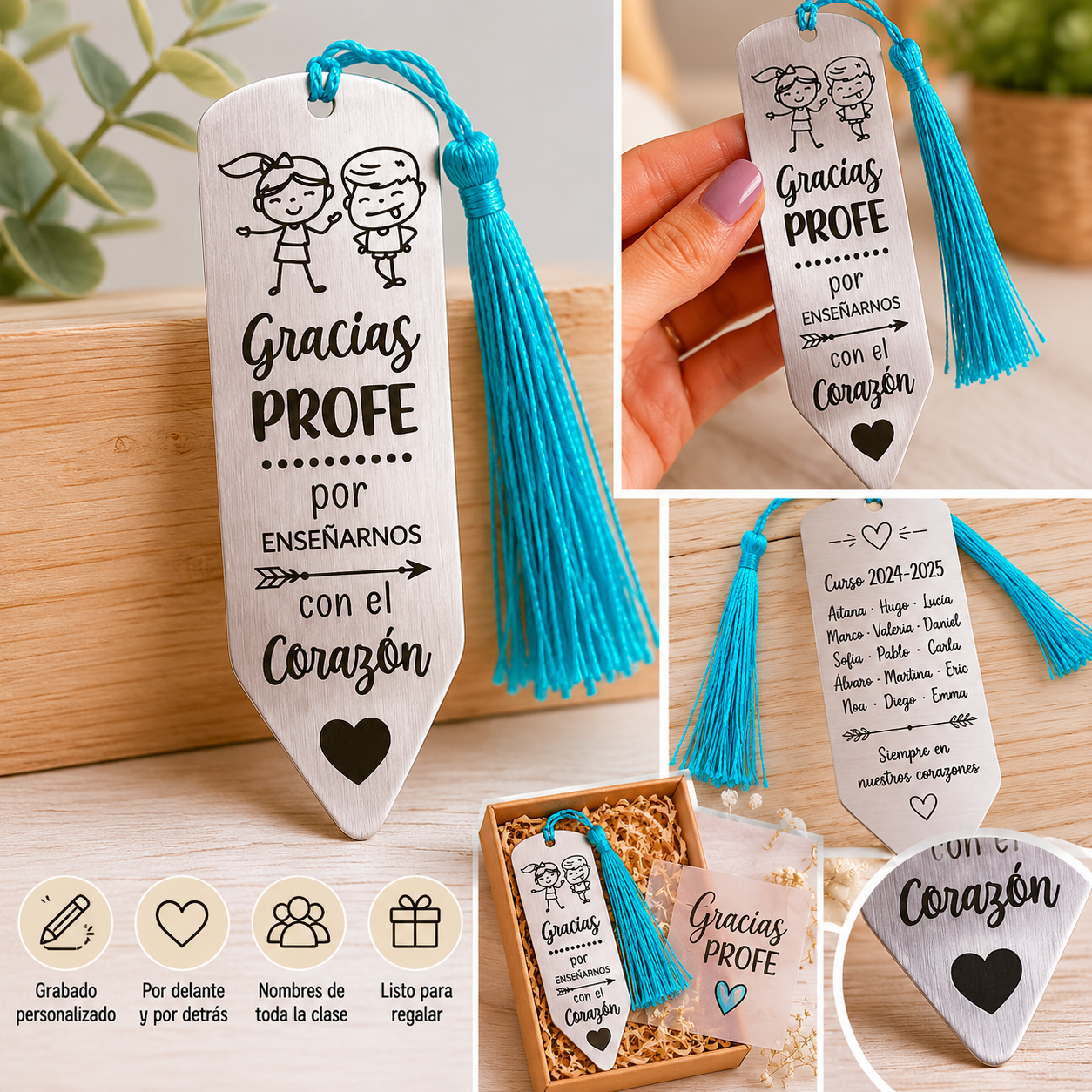 Marcapáginas Personalizado para Profesores – Acero Inoxidable | Regalo Fin de Curso