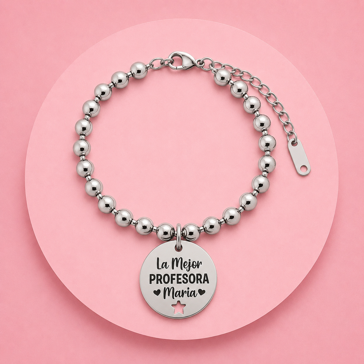 Pulsera personalizada “La mejor profesora” con nombre grabado y tarjeta para dedicatoria – Regalo fin de curso