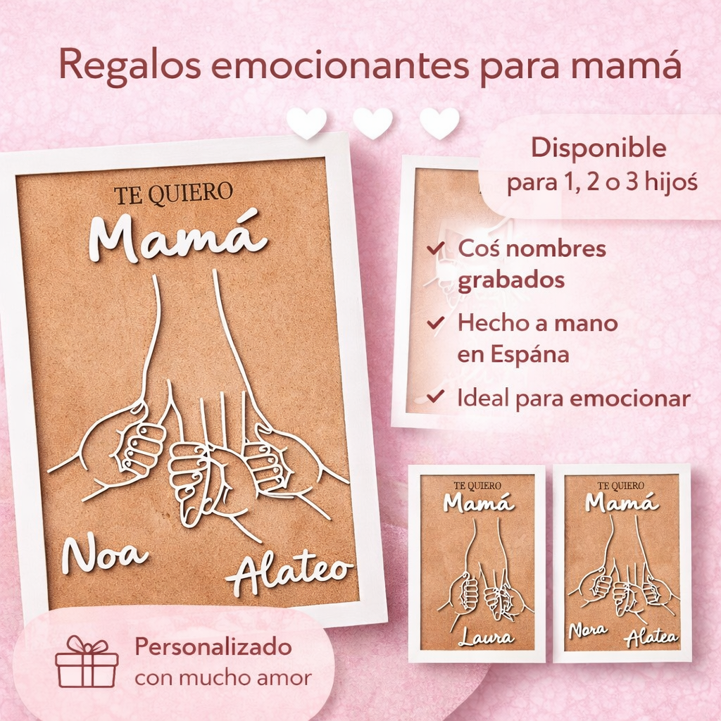 Cuadro personalizado para mamá con manos y nombres | Regalo Día de la Madre