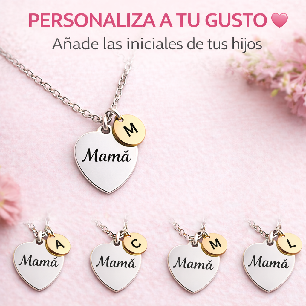 Colgante Mamá personalizado con inicial – Collar corazón acero inoxidable regalo Día de la Madre