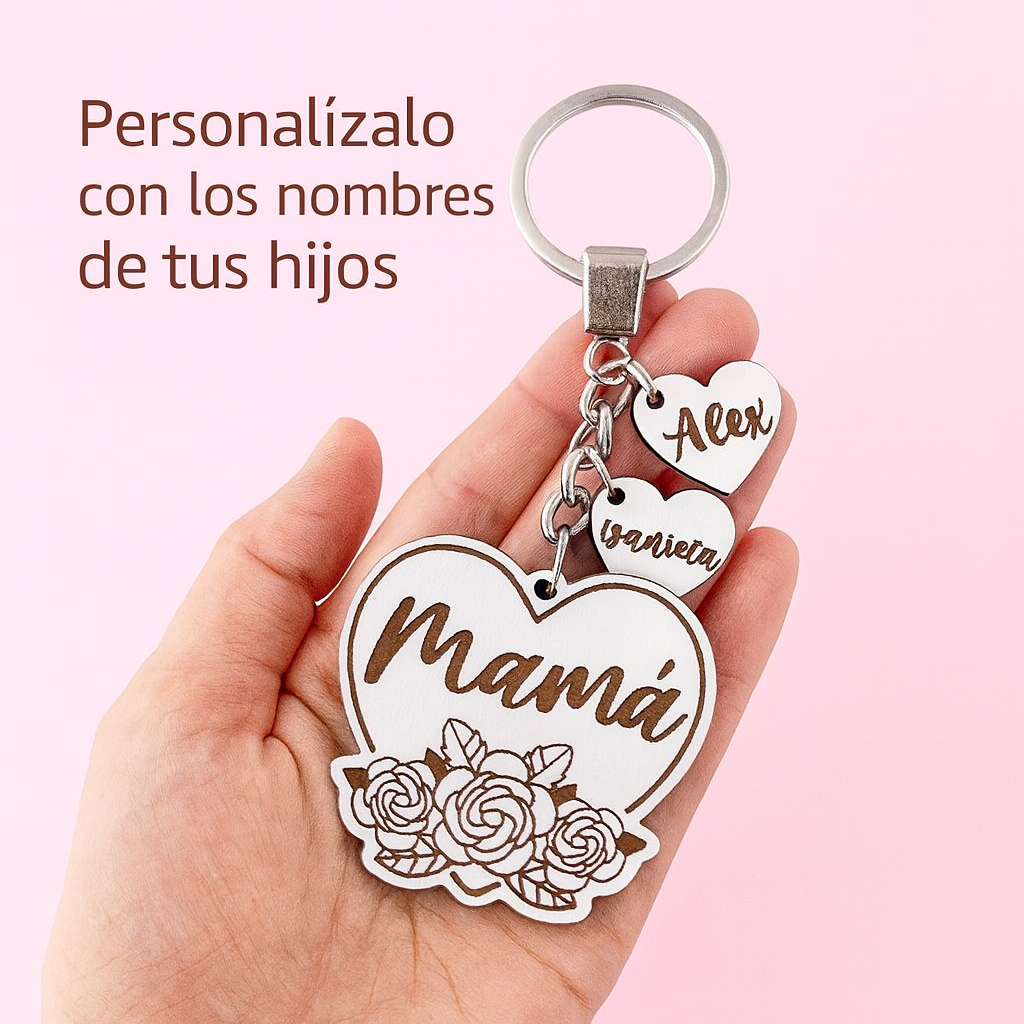 Llavero personalizado Mamá con nombres | Corazón de madera grabado con láser | Regalo original para madre, cumpleaños o Día de la Madre – Handmade’s Victim
