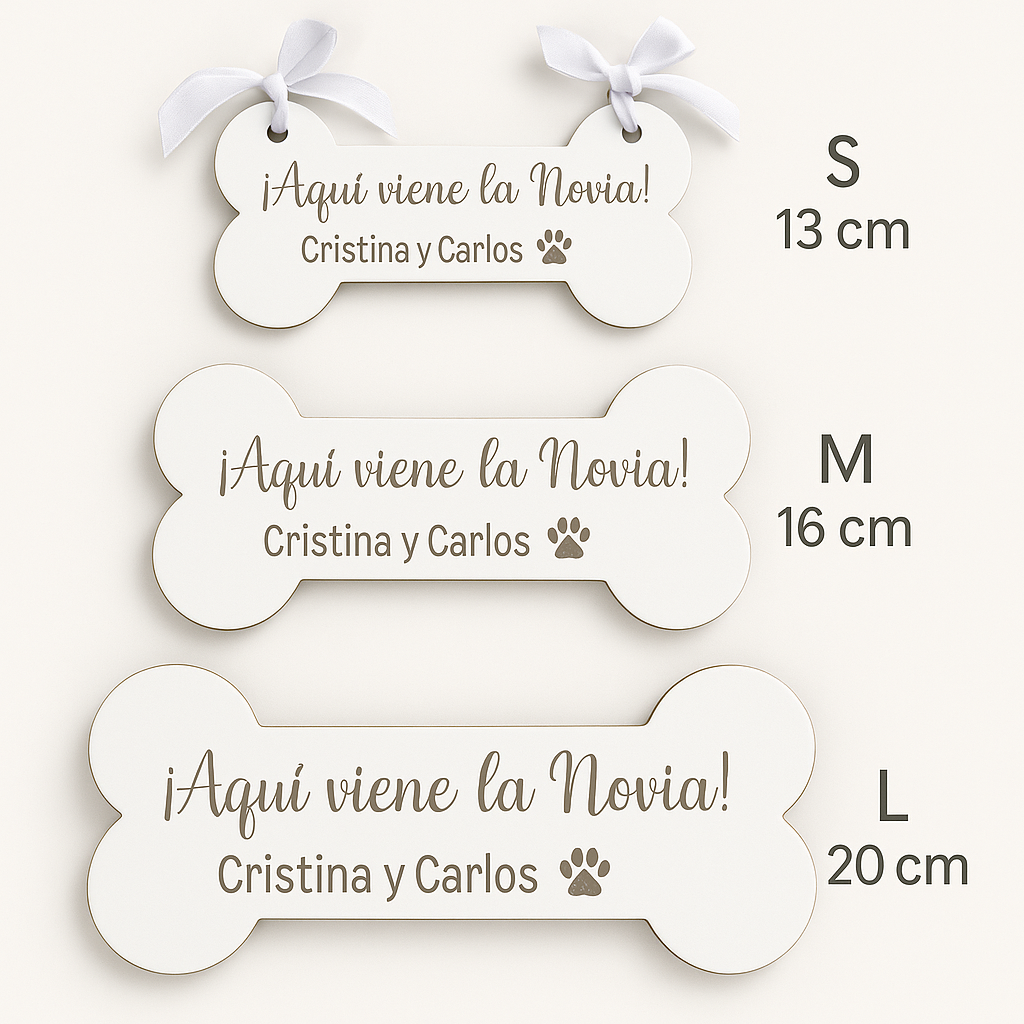 🦴 Cartel de boda “Aquí viene la novia” – Madera personalizada para mascotas
