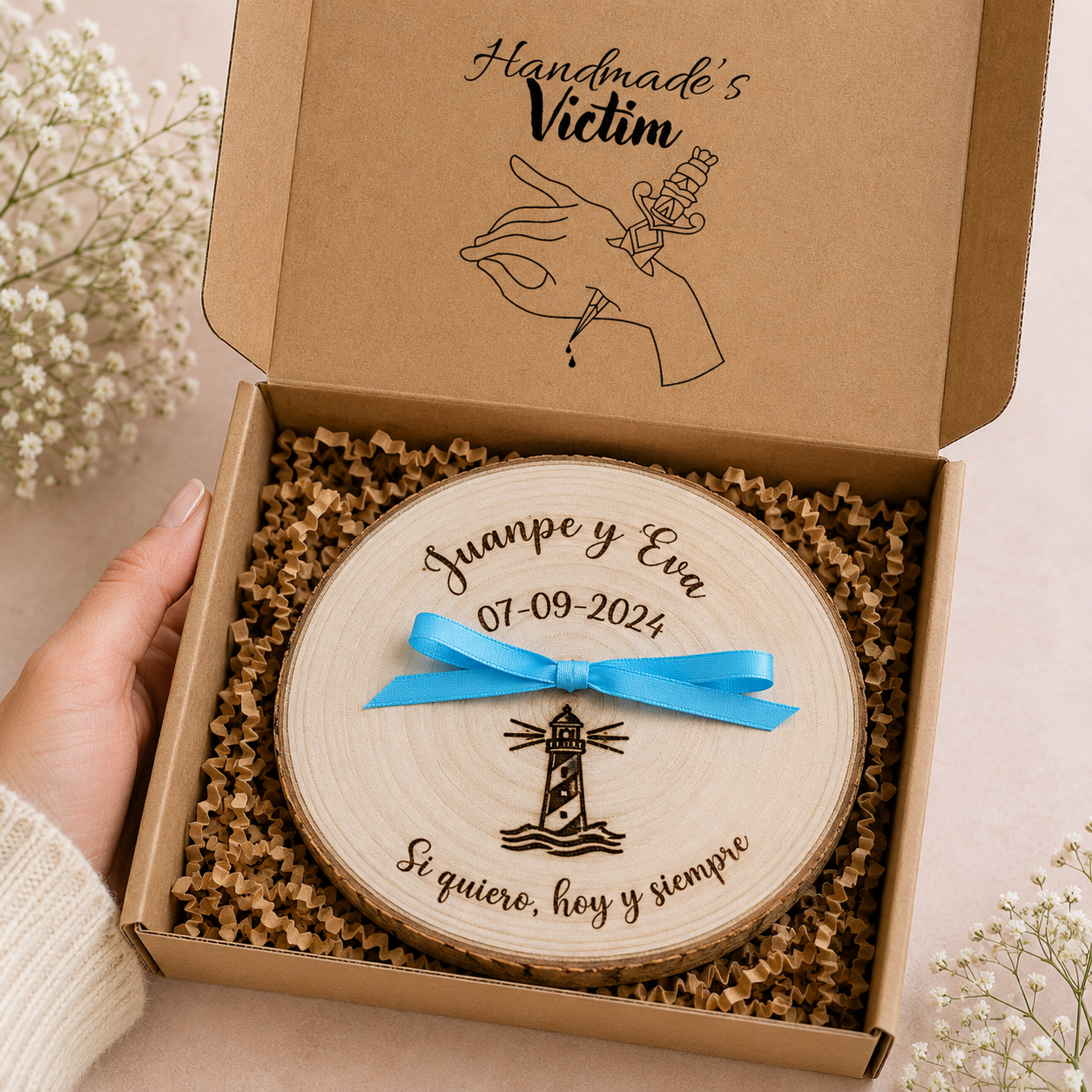 Handmade's Victim Porta Alianzas Faro de madera natural personalizado para anillos de boda (Copia)