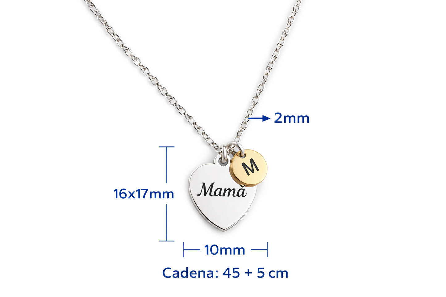 Colgante Mamá personalizado con inicial – Collar corazón acero inoxidable regalo Día de la Madre