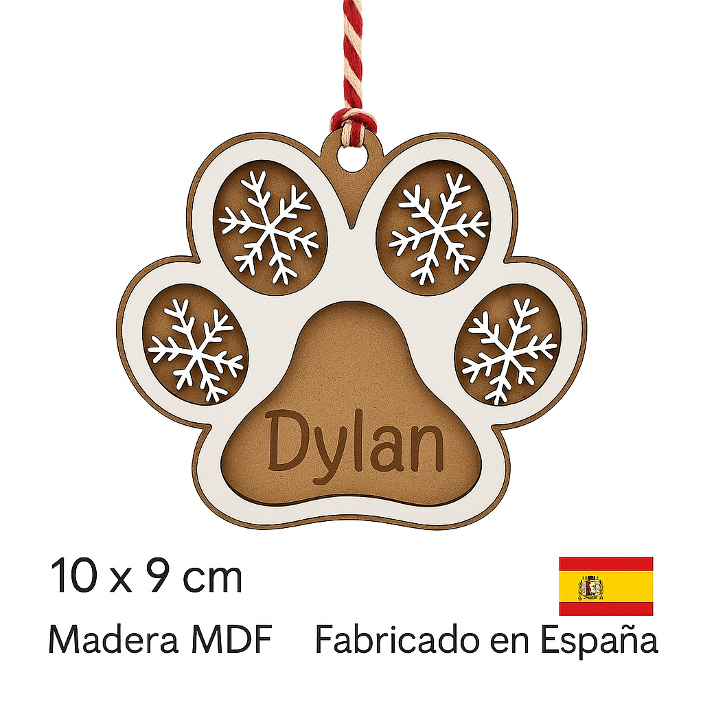 Adorno Navideño Personalizado Huella de Perro con Nombre