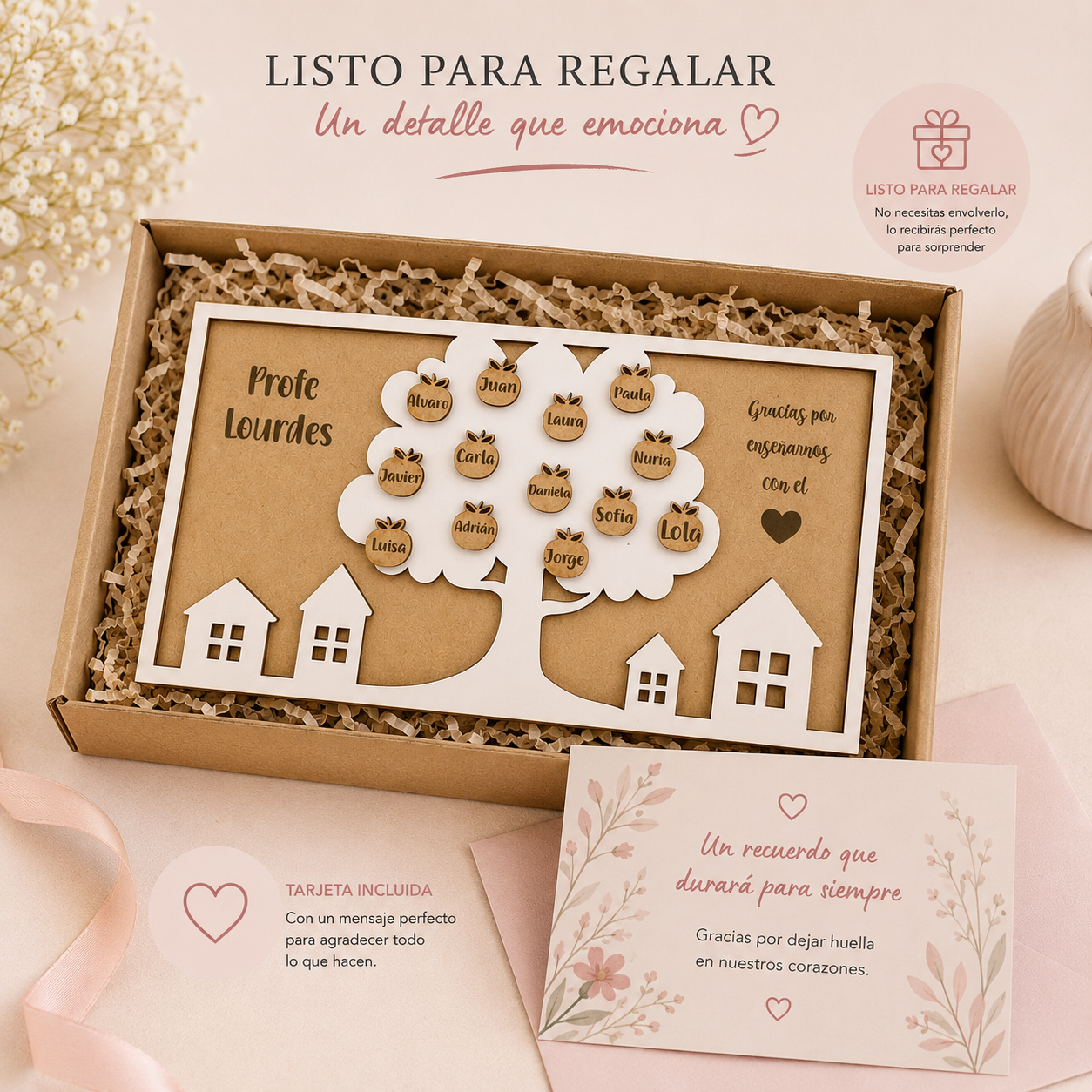 Cuadro Personalizado para Profesor o Profesora con Hasta 15 Nombres | Regalo Fin de Curso