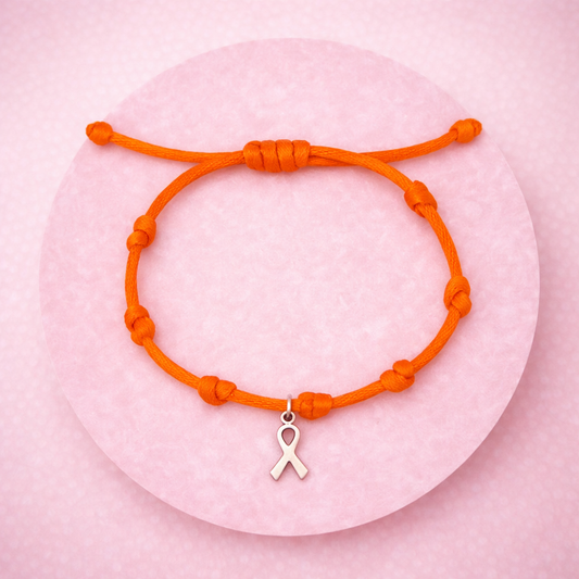 Pulsera contra la leucemia con lazo naranja en plata de ley