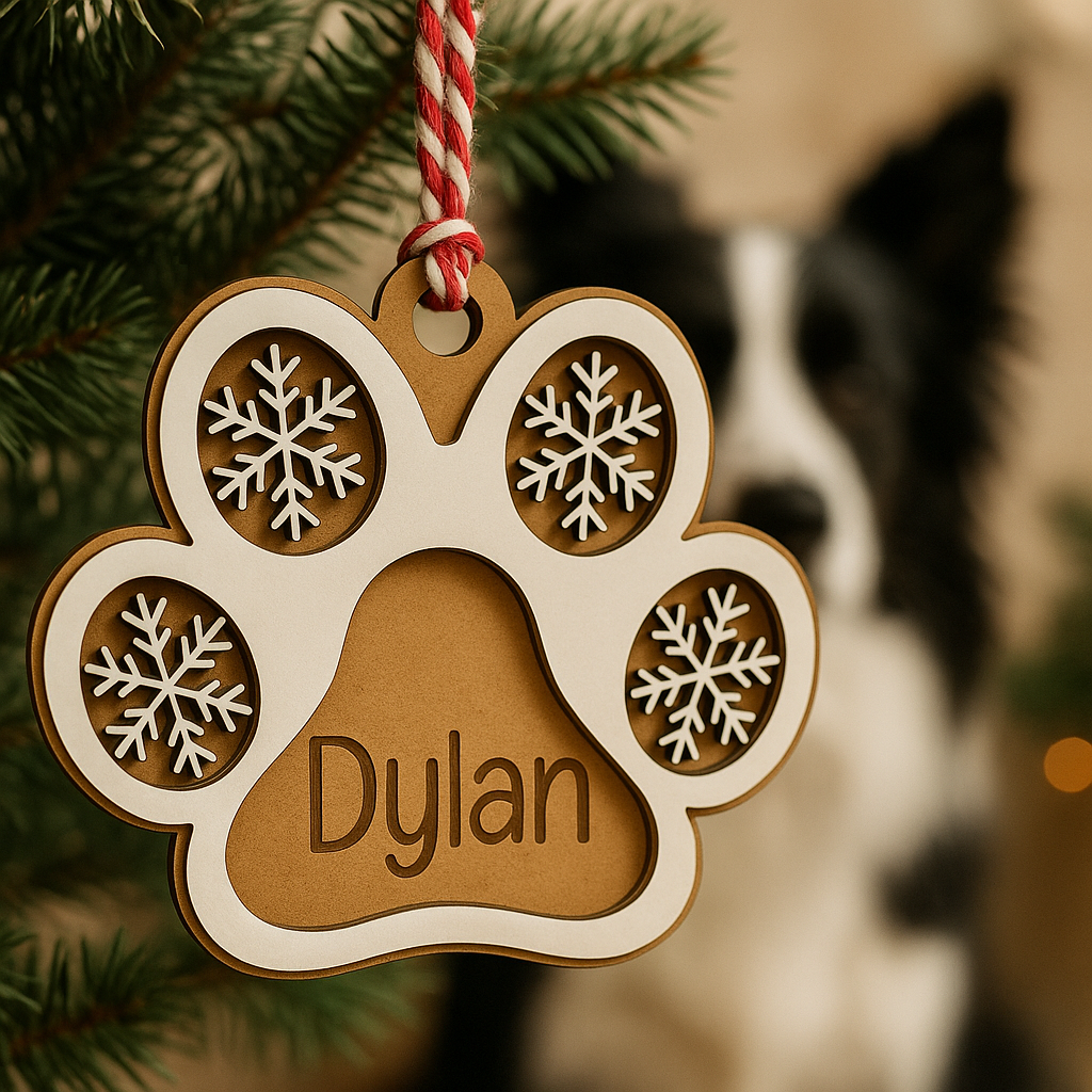 Adorno Navideño Personalizado Huella de Perro con Nombre