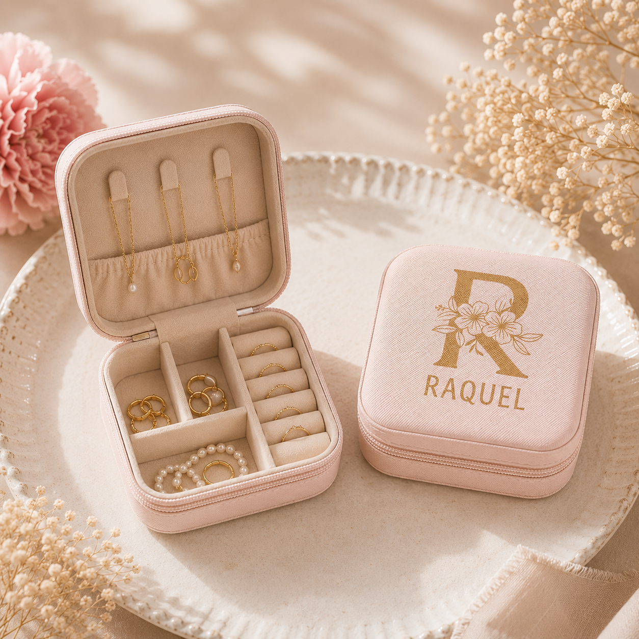 Joyero de viaje personalizado | Organizador de joyas compacto con nombre