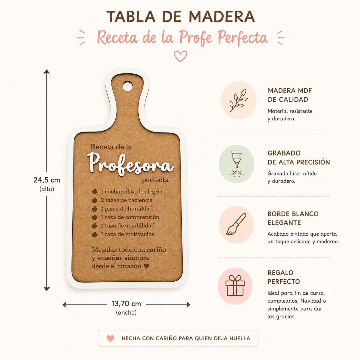 Tabla Decorativa Personalizada para Profesor o Profesora | Regalo Original Fin de Curso