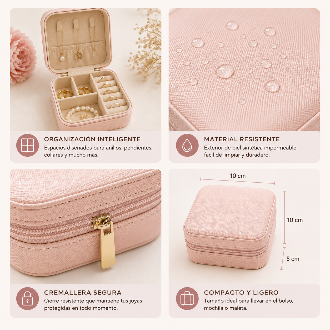 Joyero de viaje personalizado | Organizador de joyas compacto con nombre