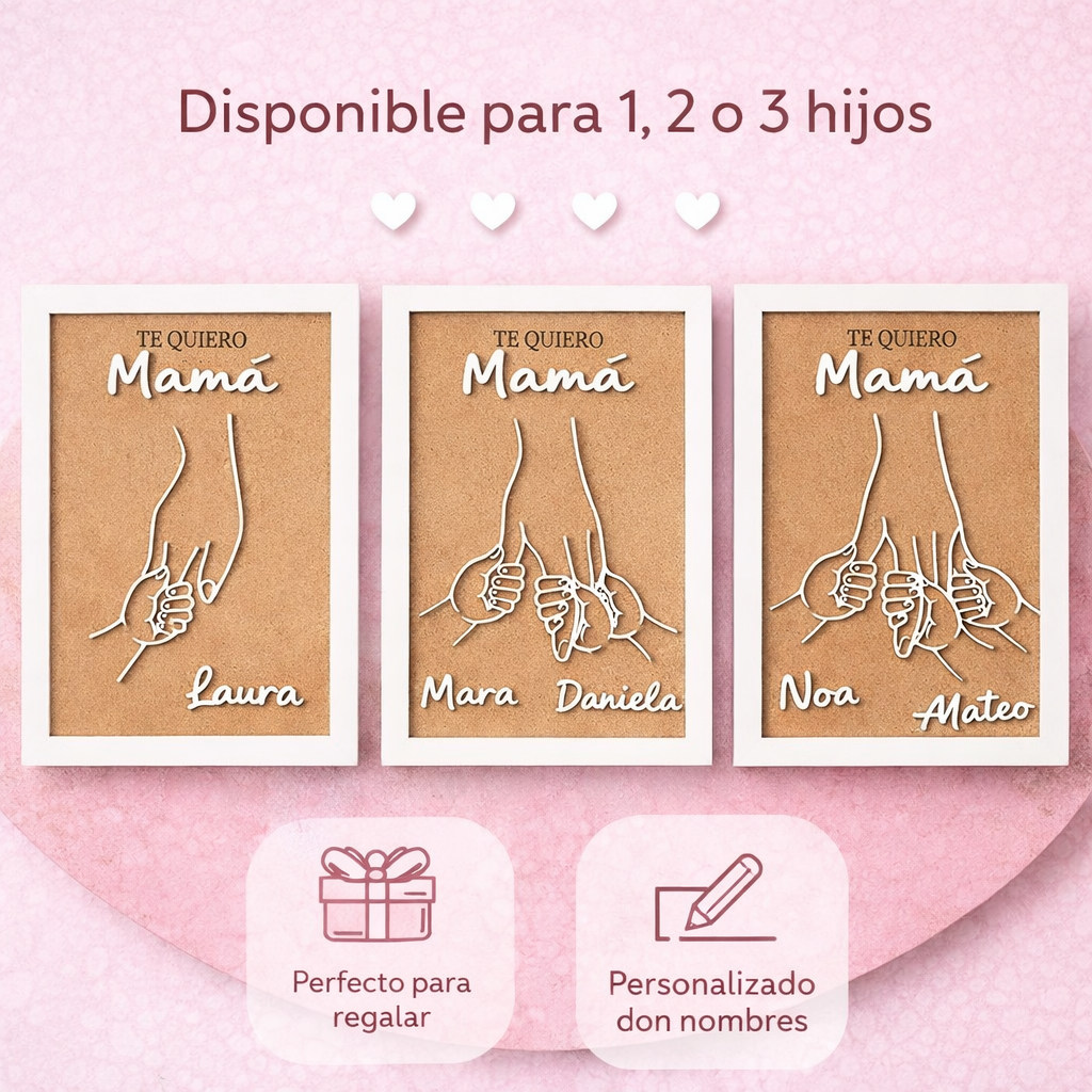 Cuadro personalizado para mamá con manos y nombres | Regalo Día de la Madre