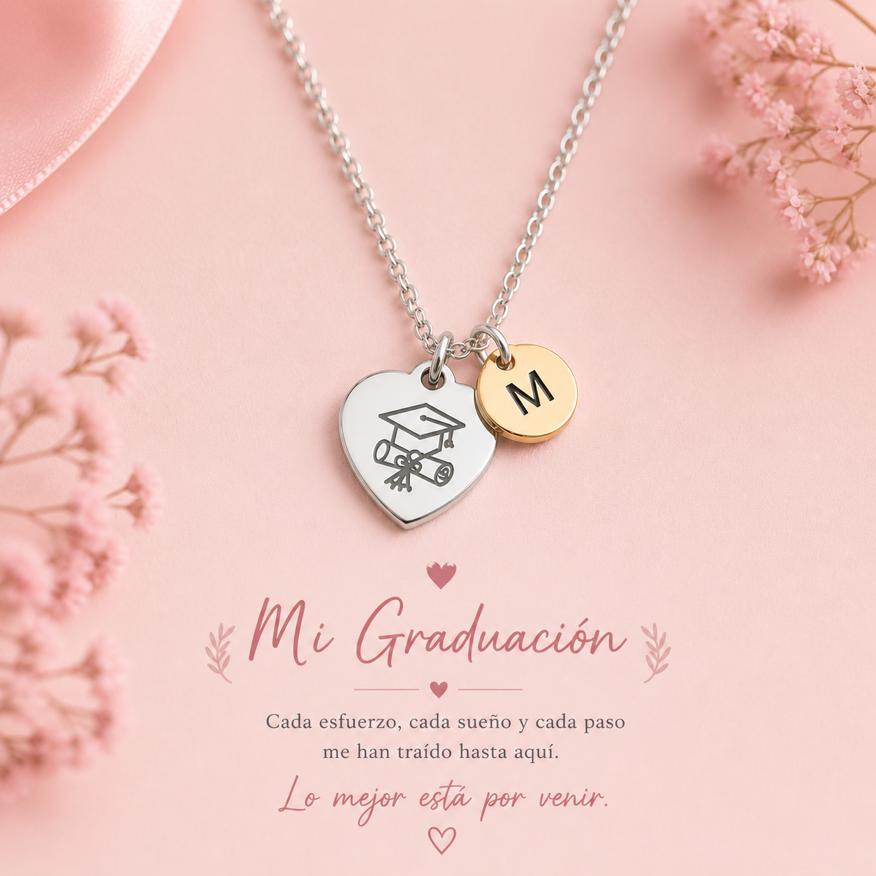 Gargantilla Corazón Graduación Personalizada con Inicial – Acero Inoxidable