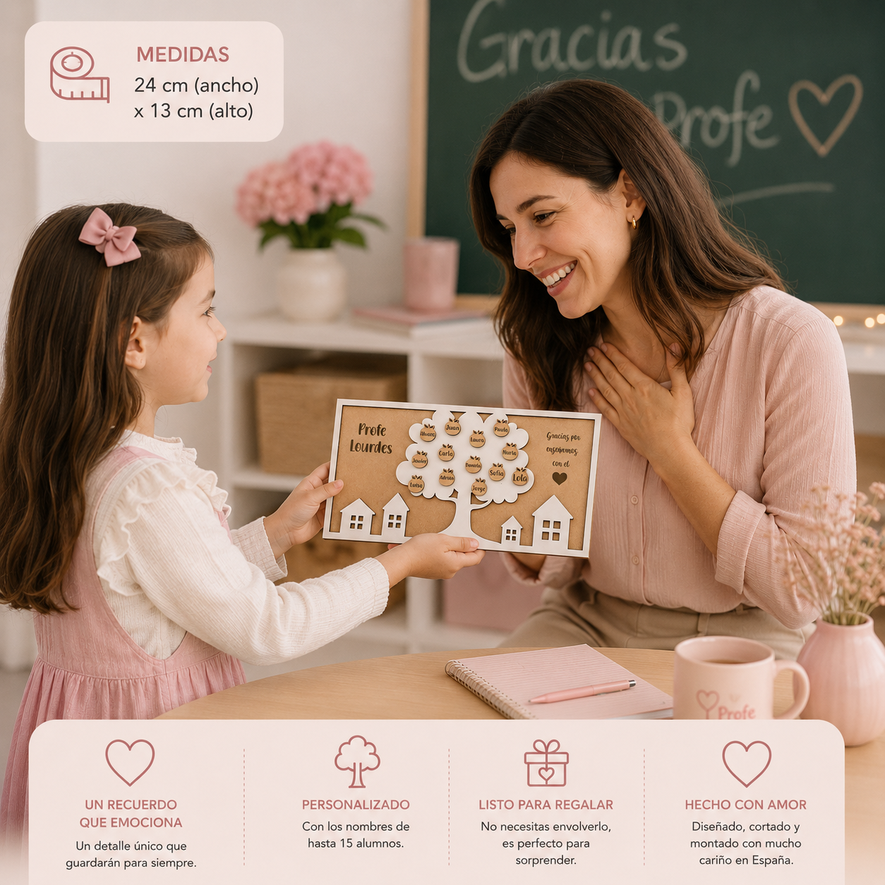 Cuadro Personalizado para Profesor o Profesora con Hasta 15 Nombres | Regalo Fin de Curso